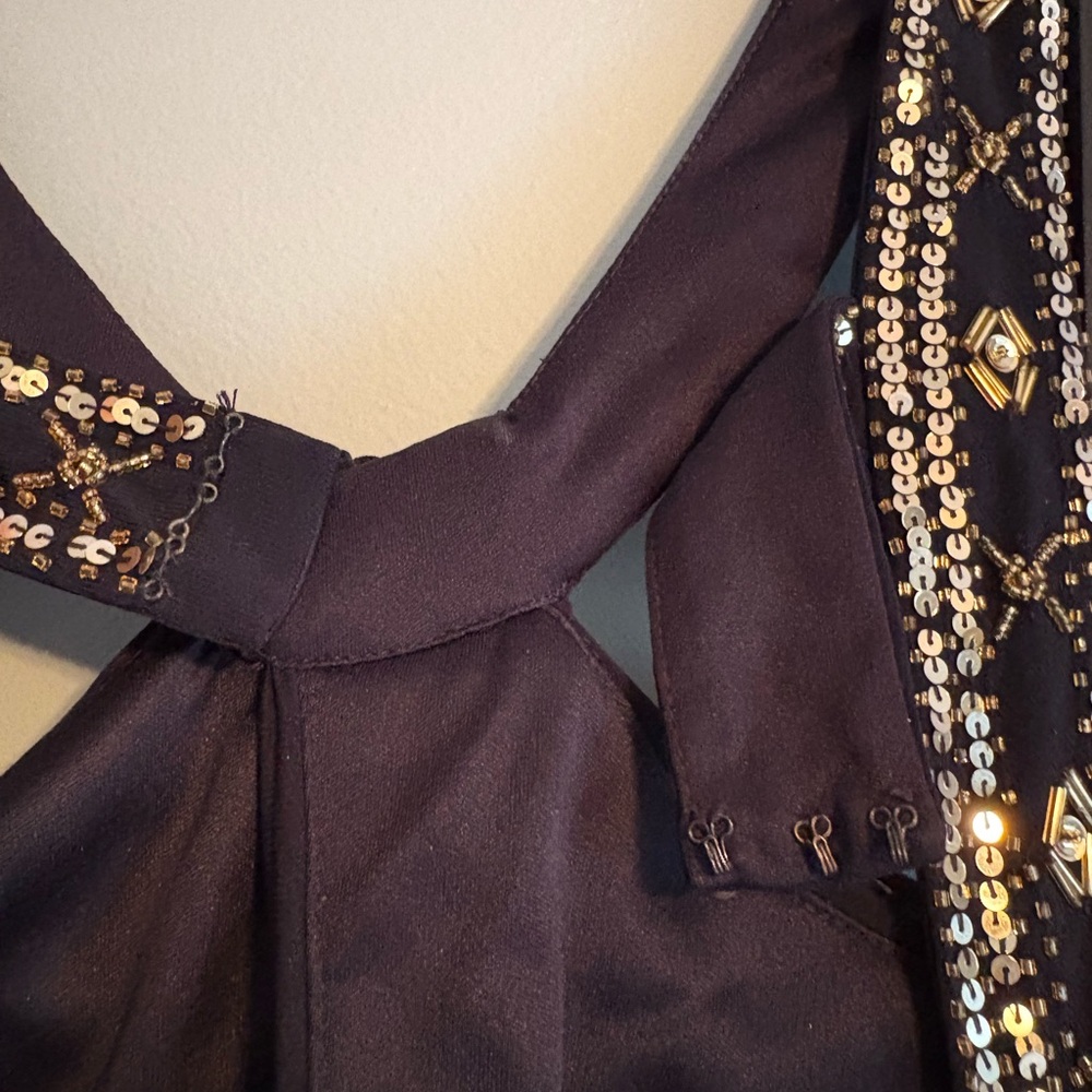 Betsy & Adam Navy Formal Maxi Dress with Gold Accents - Picture 7 of 9